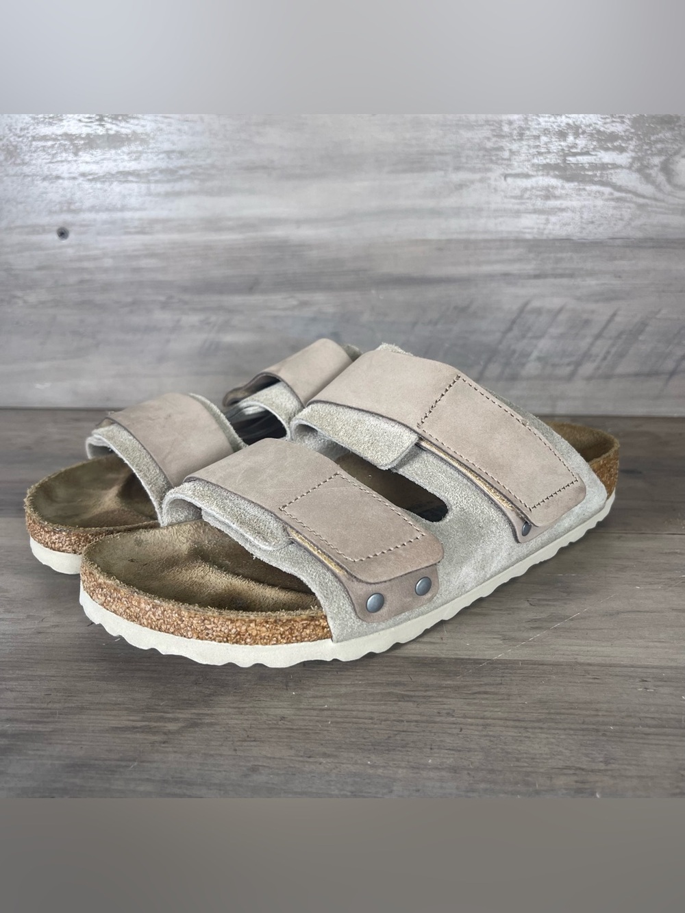 Birkenstock Uji Nubuck Taupe Suede Leather Sandals‎ Womens 8 Strappy Slides Boho